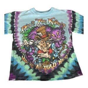 Liquid Blue Alice in Wonderland Tie Dye Graphic T Shirt Small